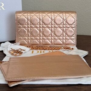 DIOR LADY DIOR Limited Edition Metallic Cannage Lambkin Crossbody Bag Rose Gold